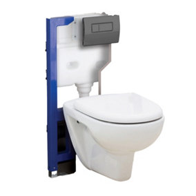 820mm Mounting Frame & Concealed Cistern for Wall Hung Toilets with Gun Grey Flush Plate