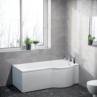 Nes Home P Shaped Right Hand 1600mm Curved Shower Bath Acrylic & Front Panel from B&Q