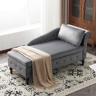 Abrihome Velvet Chaise Lounge SofaChaise Lounge Couch With PillowModern Nailhead-Trim & Button-Tufted Lounge ChairRight Armrest from B&Q