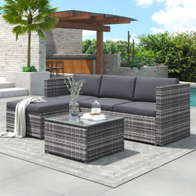 Abrihome Corner Sofa Rattan Garden Furniture Patio SetGarden Entertaining SetGarden Rattan Furniture Lounge SetGray from B&Q