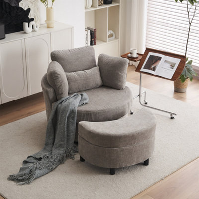 Abrihome Chenille Swivel Armchair With 3 Back Cushion Pillow Ottoman Crescent Stool from B&Q