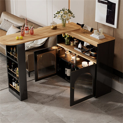 Abrihome Extendable Dining Table With StorageBar Bistro TableSwivelWith 1M Led Strip (Adjustable Light Colour)Black from B&Q