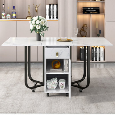 Abrihome Folding Dining Table (1 Piece) With Cupboard And 2 DrawersSpace-Saving Table With 4 Supporting Legs On Gliders (White/gold) from B&Q