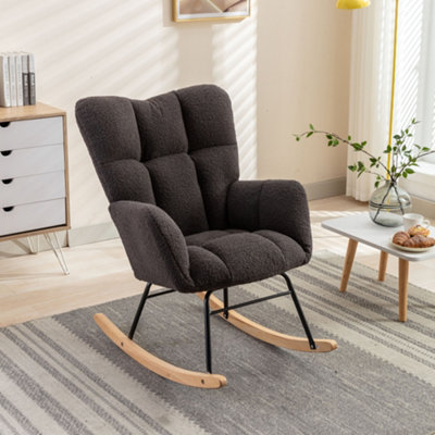 Abrihome Mid Century Modern Teddy Fabric Tufted Upholstered Rocking Chair Padded Seat For Living Room Bedroom,dary Gray from B&Q