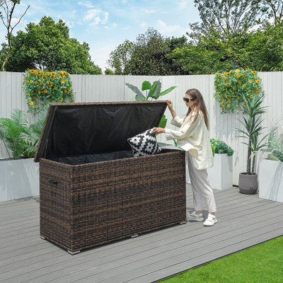 Abrihome 980L Aluminum Outdoor Rattan Storage BoxOutdoor Large Deck Storage Box For PatioYardBrown (L 170 X H 95 X W 77) from B&Q