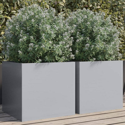 B&Q -  Planters 2 Pcs Silver 42X40X39 Cm Galvanised Steel