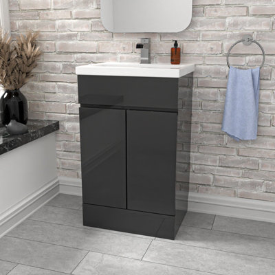 Nes Home Dark Grey 500mm Pvc Freestanding Bathroom Basin Vanity Unit from B&Q
