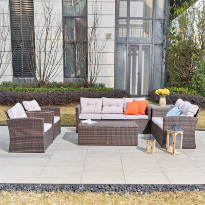 Abrihome Brown 7-Seats Lamao Rattan Sofa Set With Storage Box from B&Q