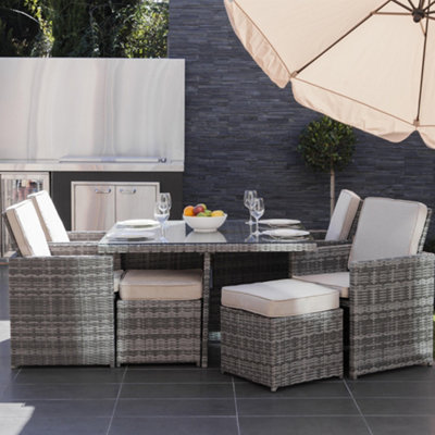 Abrihome 8 Seater Rattan Garden Furniture 9Pc Dining Set Wicker Weave Table Chairs Outdoor ConservatoryGrey from B&Q