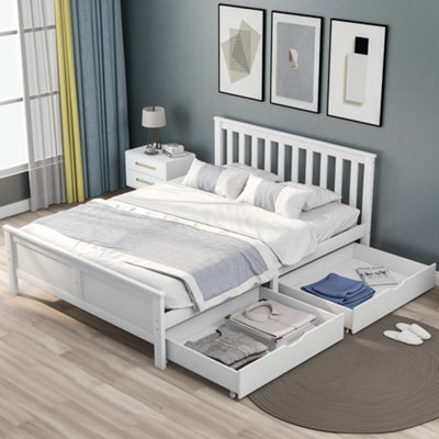Abrihome Wooden Solid White Pine Storage Bed With Drawers Bed Furniture Frame For AdultsKidsTeenagers 4Ft6 Double (White 190X135Cm) from B&Q