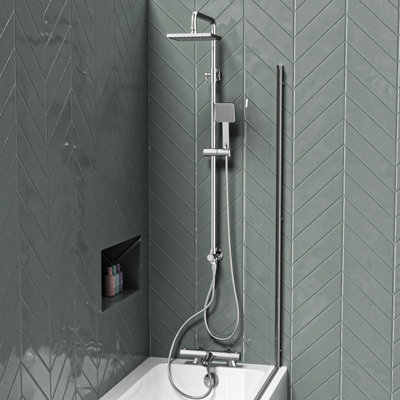 B&Q -  Square Exposed Shower SetSingle Mode Handset & Bath FillerChrome