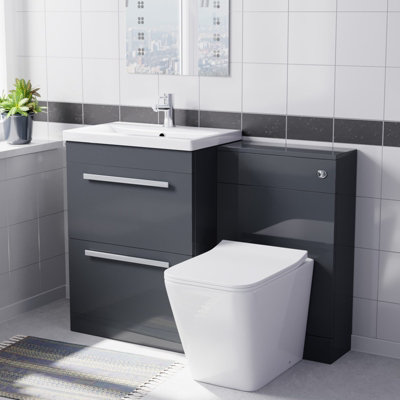 Nes Home Anthracite 600Mm Freestanding Drawers Vanity With Wc Unit & Btw Toilet Pan - Image 3