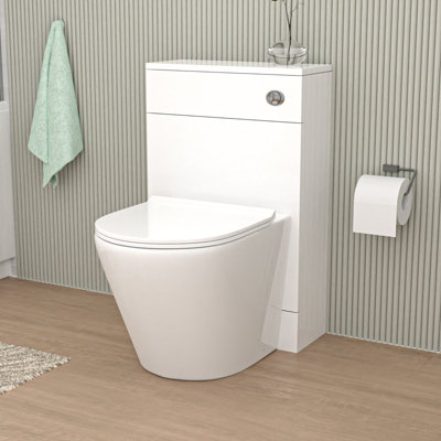 B&Q -  Modern 500mm Back To Wall Rimless Toilet With Wc Unit Gloss White