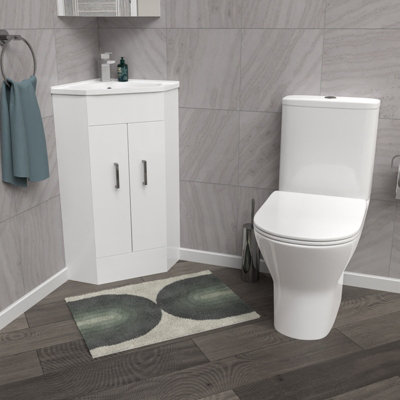 Nes Home White Corner Vanity Unit with Ceramic Basin & Round Rimless Toilet Set - Image 3