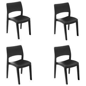 82cm Height Modern Garden Plastic Chair Set Patio Outdoor Furniture Black 4 Pcs