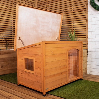 82cm x 1.16m Large Outdoor Garden Wooden Dog House Kennel with Window - 8
