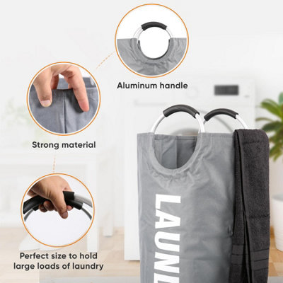 82L Large Collapsible Laundry Basket - GREY - 8