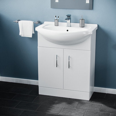 Nes Home Dyon 650mm Floorstanding White Vanity Basin Unit Flat Pack from B&Q