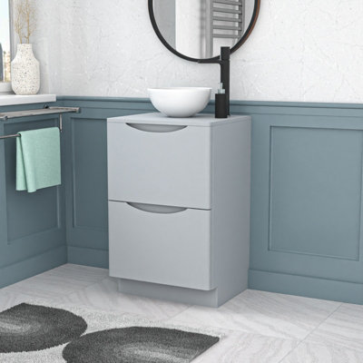 B&Q -  Matte Grey 500mm Bathroom Freestanding Vanity Unit Round Ceramic Basin