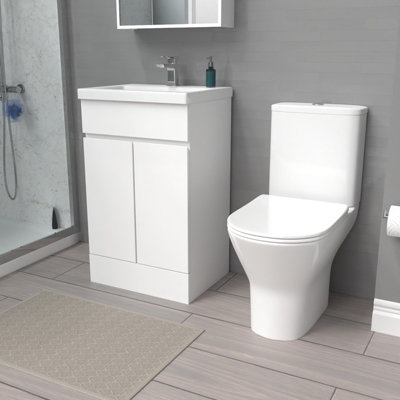 B&Q -  500mm Gloss White Basin Vanity & Close Coupled Toilet