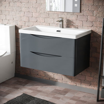 Nes Home Merton 800mm Grey Wall Hung Drawer & Resin White Basin Sink Vanity Unit from B&Q