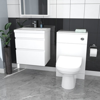 Nes Home White Wall Hung 500mm Vanity Unit 2 Drawer With Wc Unit & Btw Toilet from B&Q
