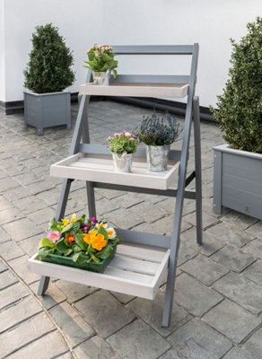Florenity Grigio Folding Pot Shelf - Grey - 3 Tier - Eucalyptus Wood - Image 3