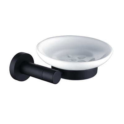 B&Q -  Modern Round Black Matte Ceramic Soap Dish