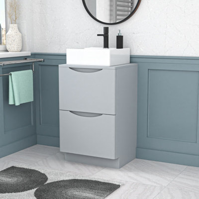 B&Q -  500mm Matte Grey Bathroom 2 Drawers Vanity & Worktop With Square Basin