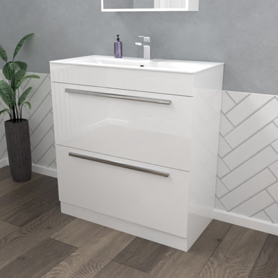 Nes Home Nanuya 800Mm 2 Drawers Stylish Slim Basin Vanity Unit White