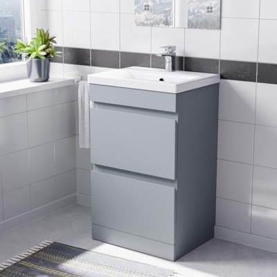 B&Q -  Floorstanding Matte Grey 500mm Pvc 2 Drawers Vanity Unit & Basin Sink