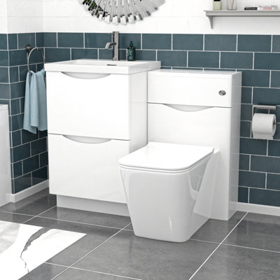Nes Home White 1000mm Freestanding Basin Vanity Wc Unit & Square Btw Toilet from B&Q
