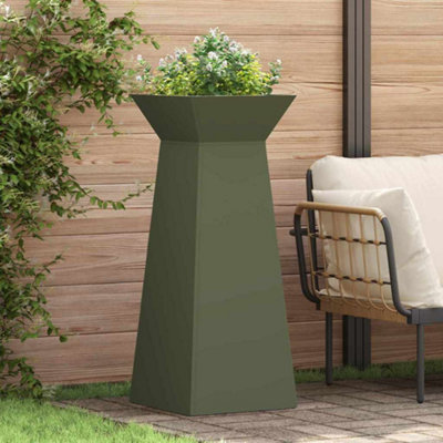 B&Q -  Garden Pillar Planters 2 Pcs With Bowl Olive Green 40X40X100 Cm Steel