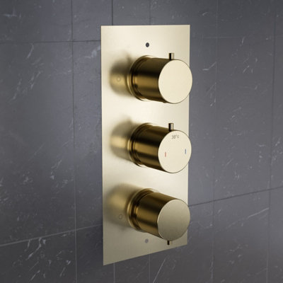 B&Q -  3 Dial 2 Way Concealed Thermostatic Shower Mixer ValveBrushed Brass