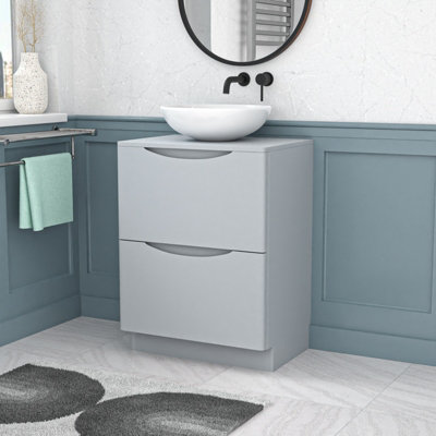 B&Q -  600mm Freestanding Matte Grey Vanity Unit Ceramic Round Basin
