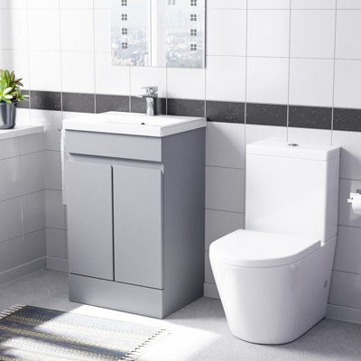 B&Q -  Matte Grey 500mm Freestanding Basin Vanity & Close Coupled Toilet