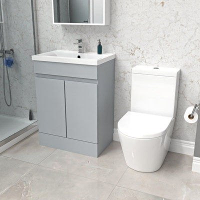 Nes Home Matte Grey 600mm Freestanding Basin Vanity & Close Coupled Toilet from B&Q