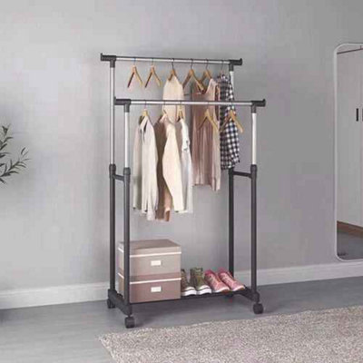 Clothes Rail RackAdjustable Garment Hanging Stand On WheelsMetal Mobile Storage Rack from B&Q