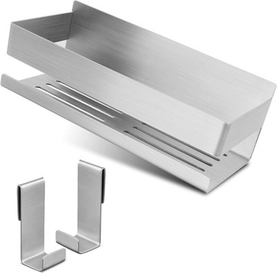 B&Q 1 Pack Self-Adhesive, No-Drill Shower Caddy, Bathroom Shelf, Sus304 Stainless Steel - With 2 Hooks