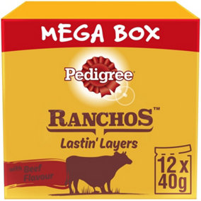 84 Pedigree Ranchos Lastin Layers Adult Dog Treats Beef Dog Chews 12 x 40g