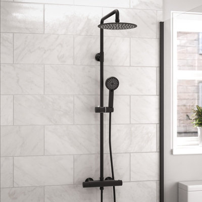 B&Q -  Modern Round Matte Black Exposed Thermostatic Mixer Shower Set With Shower Head