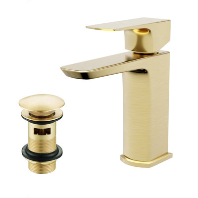Nes Home Astra Brushed Brass Modern Basin Mono Mixer Single Lever Tap With Waste - Image 8