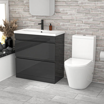 B&Q -  800mm Anthracite Handleless Drawers Basin Vanity Close Coupled Toilet
