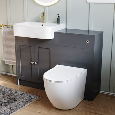 B&Q -  Anthracite 1100mm Traditional Vanity Basin Wc Unit & Btw Curve Toilet
