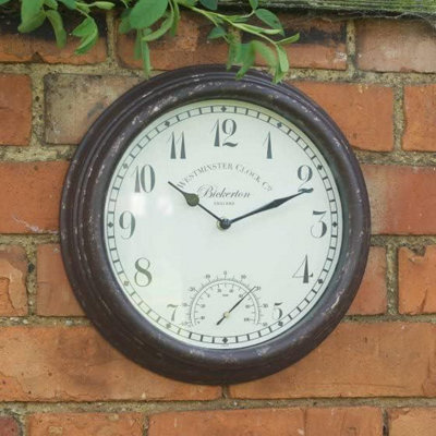 B&Q Bronze Annibells Vintage Garden Clock & Thermometer (10185) Size 30