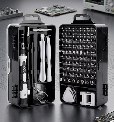 B&Q Precision Screwdriver Set, 115 In 1 Multi Bit Repair Tool Kit With Phillips Flat Torx And Hex Bits, 1 Pack