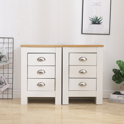 Furniturehmd 3 Darwer Wooden Bedside Tables Set Of 2 Bedside Cabinet Storage Unit White And Oak from B&Q