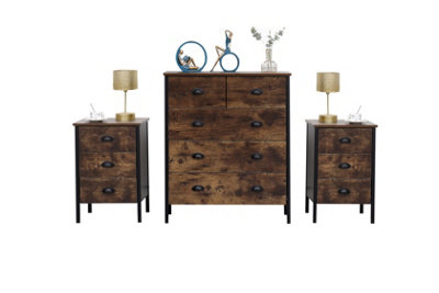 Furniturehmd Industrial Style Storage Sideboard Cabinet 5 Drawer Chest Rustic Set Of 2 Bedside Table Nightstand Unit from B&Q