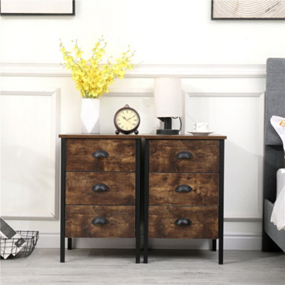 Furniturehmd Set Of 2 Bedside Table With 3 Drawers Wooden Nightstand Rustic Style Storage Side Table from B&Q