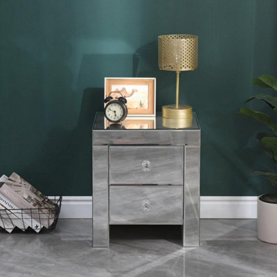 Furniturehmd 2 Drawer Mirrored Bedside Table Crystal Units Nightstand Storage Cabinet For Bedroom,living Room from B&Q